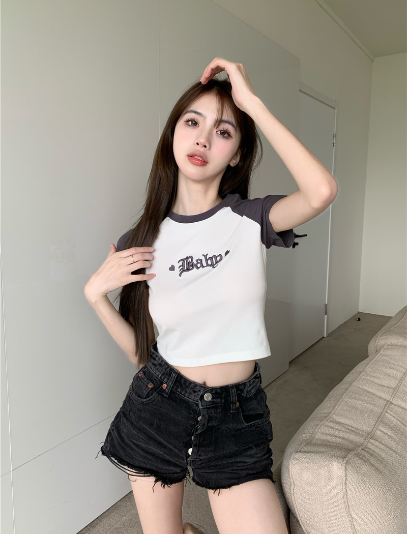 Technology round neck letters T-shirt for women