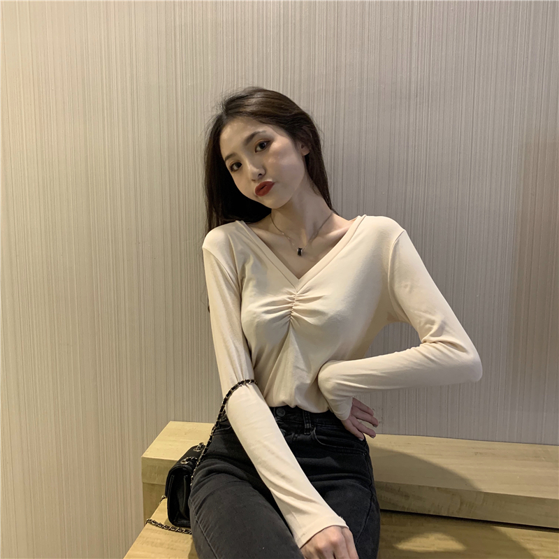 Inside the ride slim T-shirt fold V-neck tops