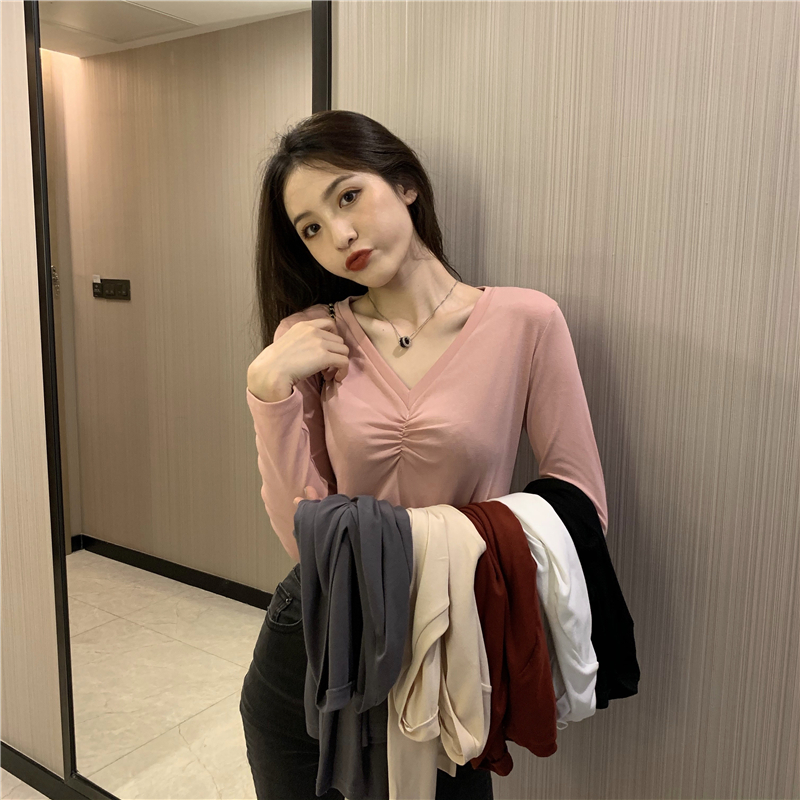 Inside the ride slim T-shirt fold V-neck tops