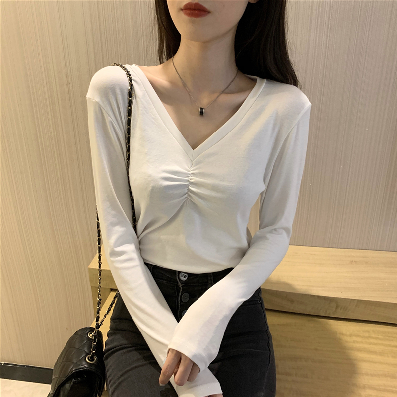 Inside the ride slim T-shirt fold V-neck tops