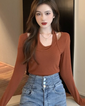 Long sleeve halter Pseudo-two niche Korean style autumn tops