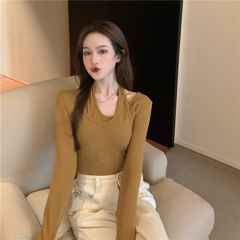 Long sleeve halter Pseudo-two niche Korean style autumn tops