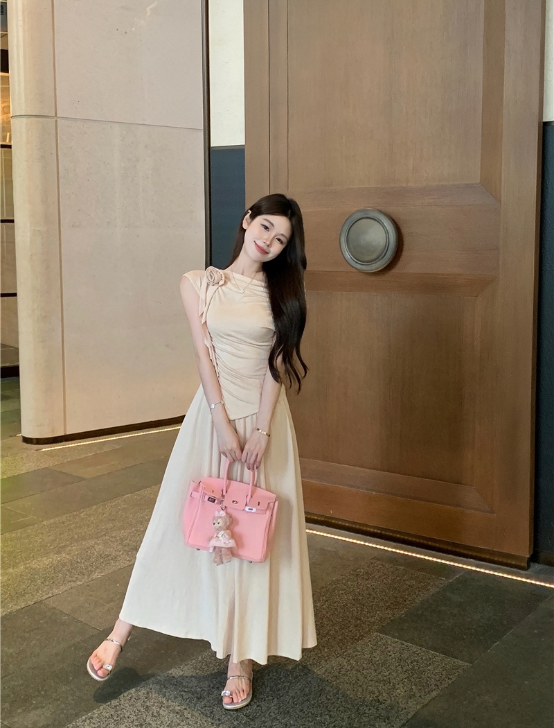 Corsage T-shirt high waist skirt 2pcs set for women