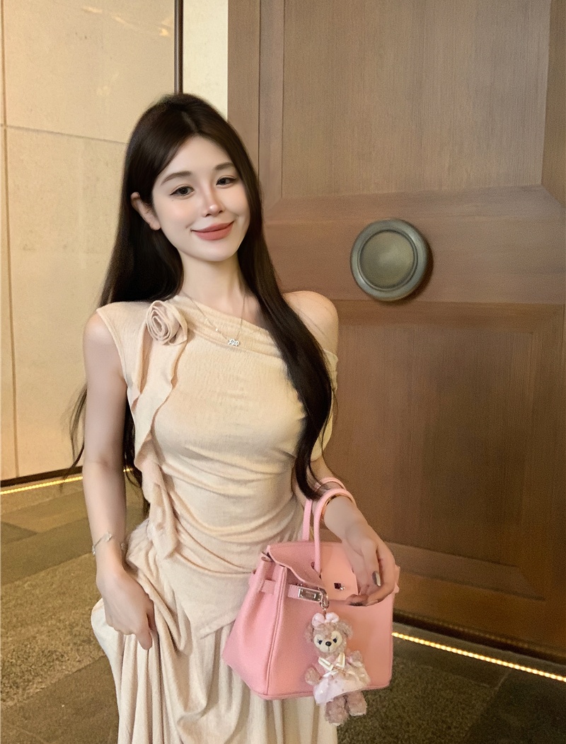 Corsage T-shirt high waist skirt 2pcs set for women