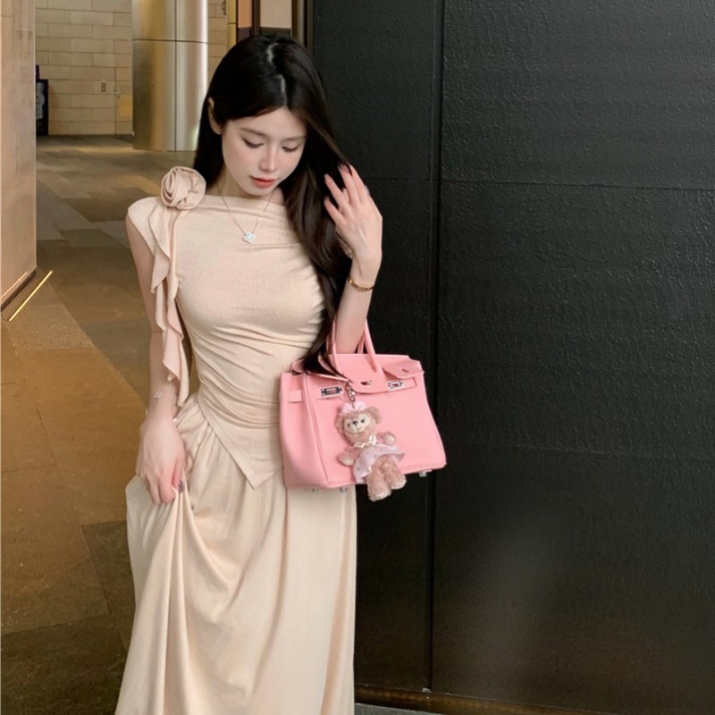 Corsage T-shirt high waist skirt 2pcs set for women
