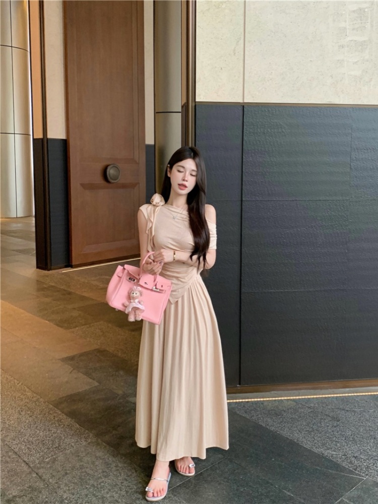 Corsage T-shirt high waist skirt 2pcs set for women