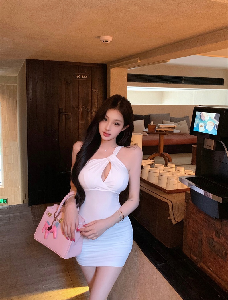 Gauze package hip T-back spring dress