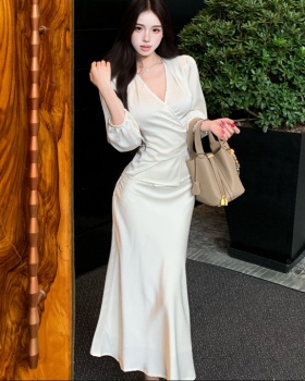 Temperament long sleeve skirt satin tops 2pcs set for women