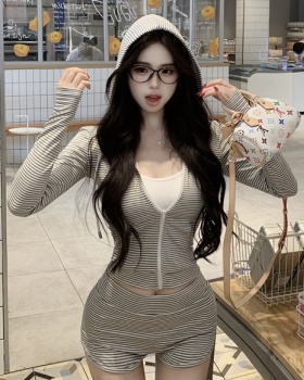 Cozy Casual autumn coat all-match cotton shorts 2pcs set