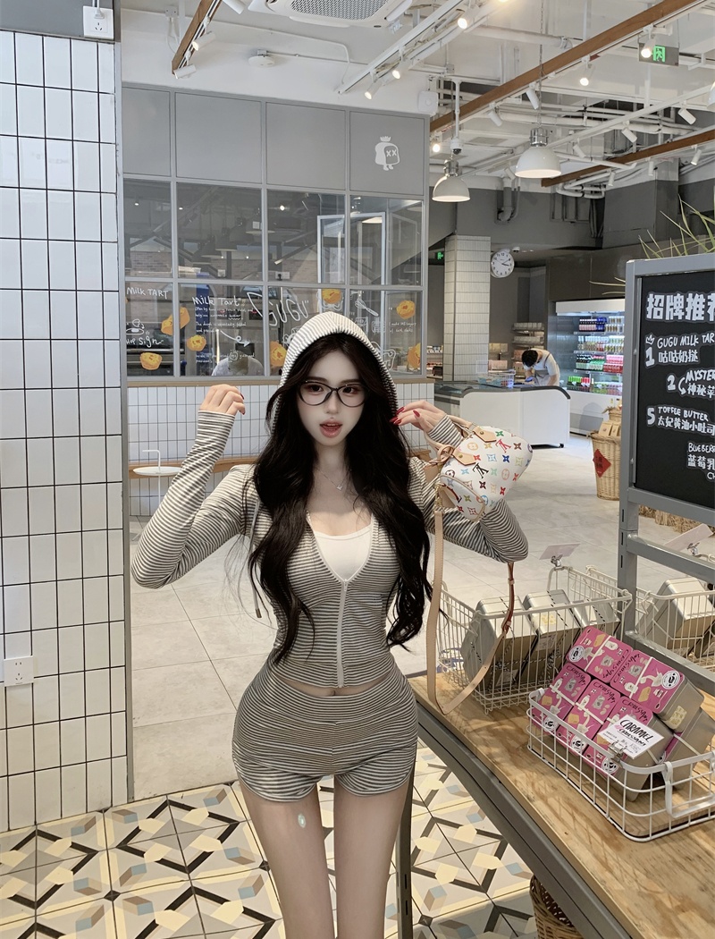 Cozy Casual autumn coat all-match cotton shorts 2pcs set