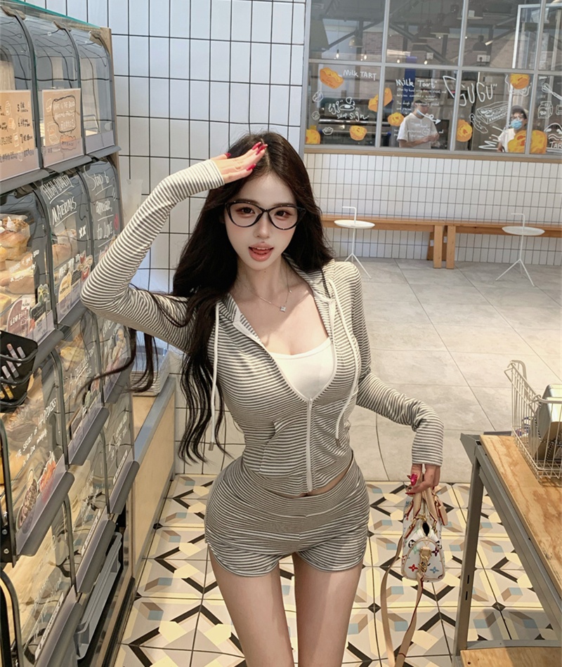 Cozy Casual autumn coat all-match cotton shorts 2pcs set