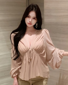 Tender enticement chiffon shirt fold V-neck tops
