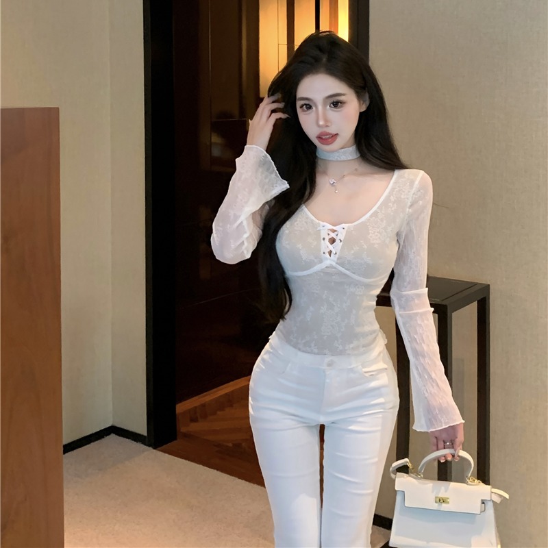 Temperament V-neck inside the ride tops for women