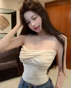 Short sling white tops with chest pad slim vest for women