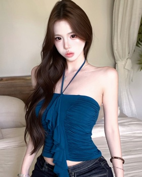 Wrapped chest lotus leaf edges frenum knitted tops