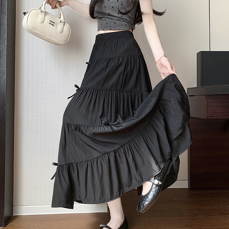 Long high waist A-line long skirt spring white cake skirt