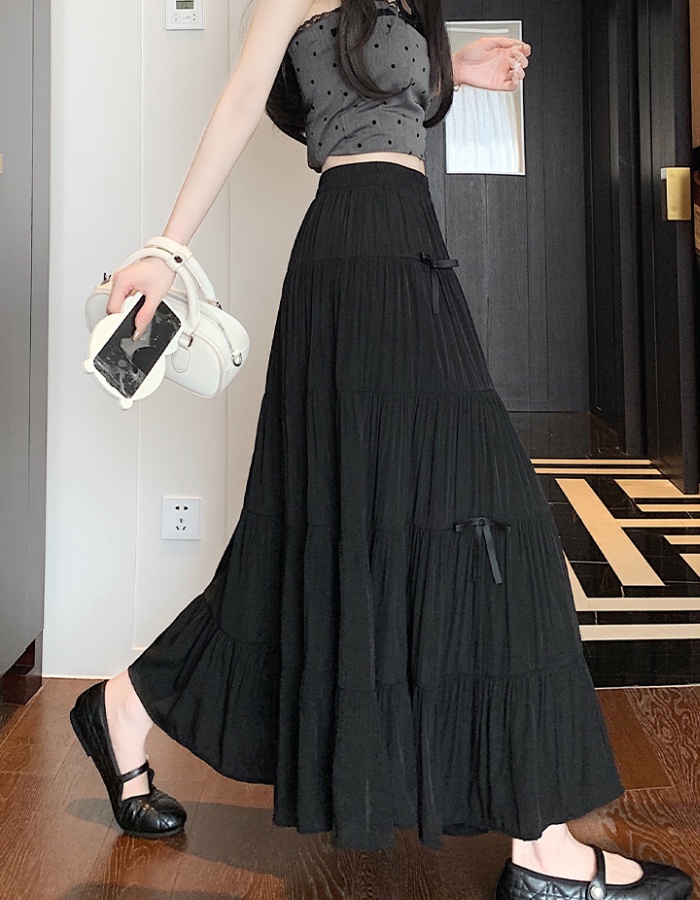 Long high waist A-line long skirt spring white cake skirt