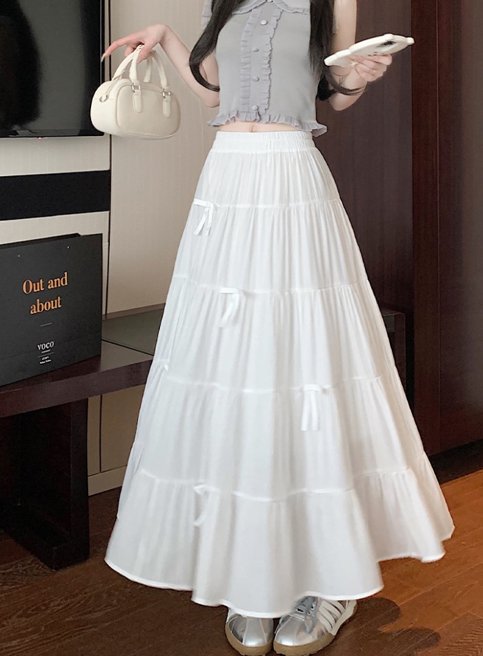 Long high waist A-line long skirt spring white cake skirt