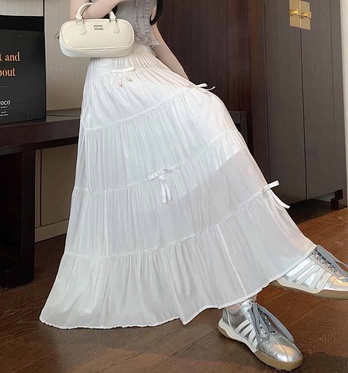 Long high waist A-line long skirt spring white cake skirt