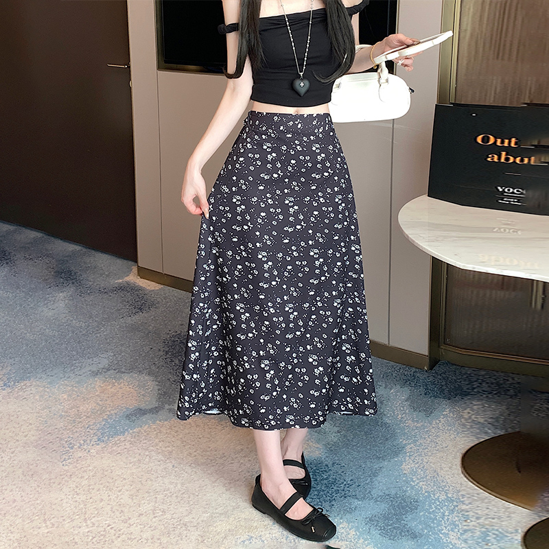 High waist floral skirt all-match mermaid long dress