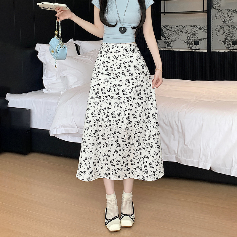 High waist floral skirt all-match mermaid long dress