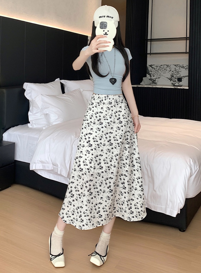 High waist floral skirt all-match mermaid long dress