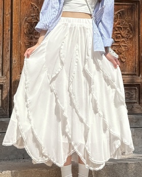 High waist lace skirt irregular summer long skirt for women