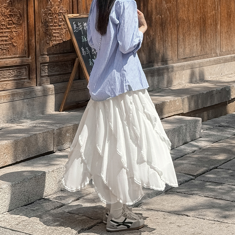 High waist lace skirt irregular summer long skirt for women