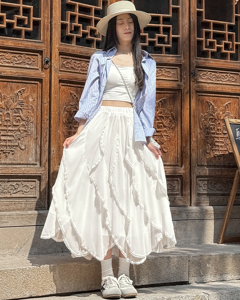 High waist lace skirt irregular summer long skirt for women