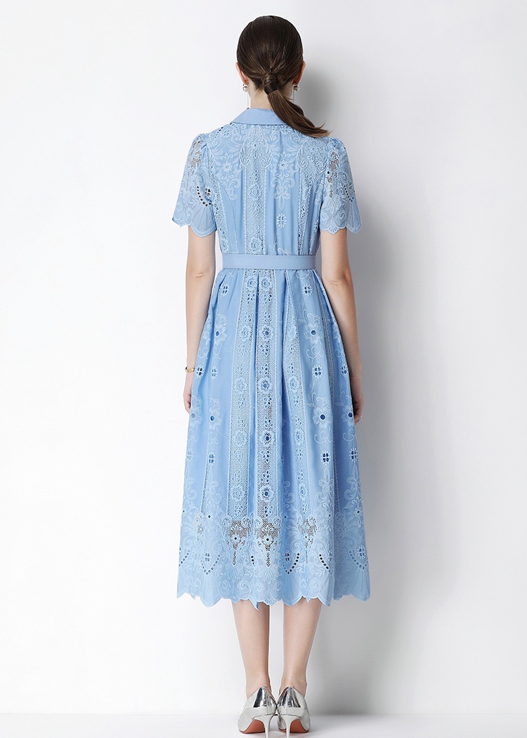 Elegant France style retro temperament embroidery lapel dress