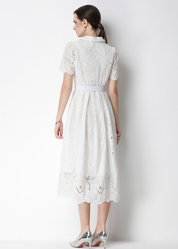Elegant France style retro temperament embroidery lapel dress