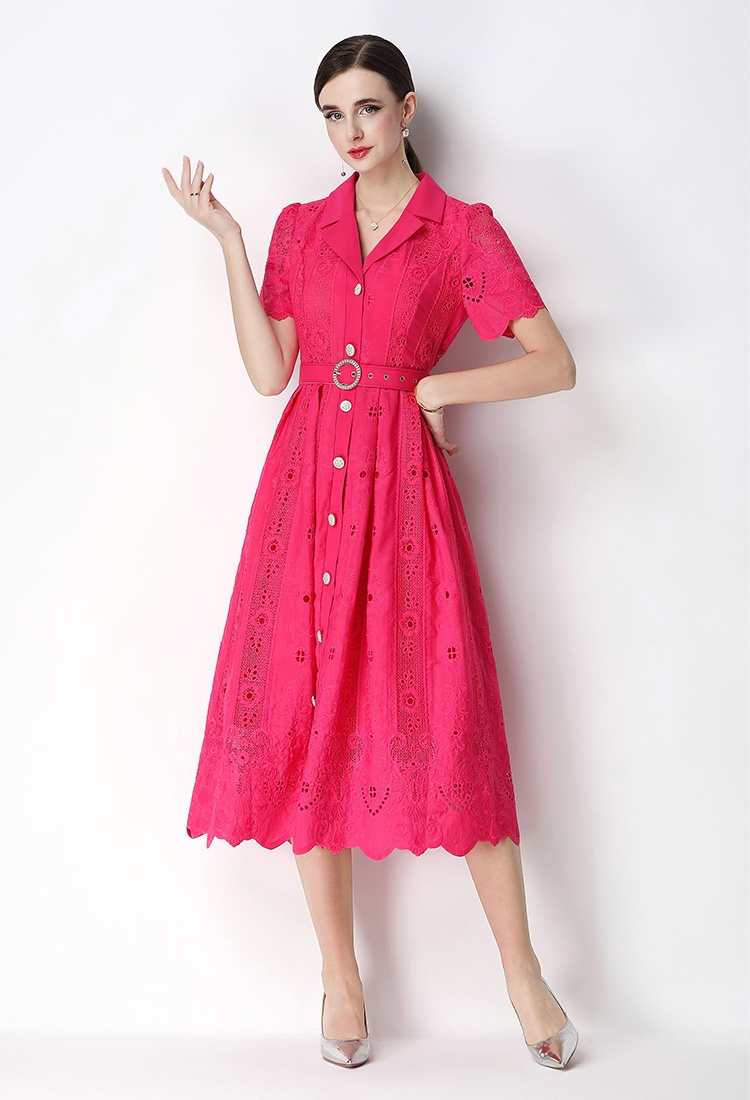 Elegant France style retro temperament embroidery lapel dress