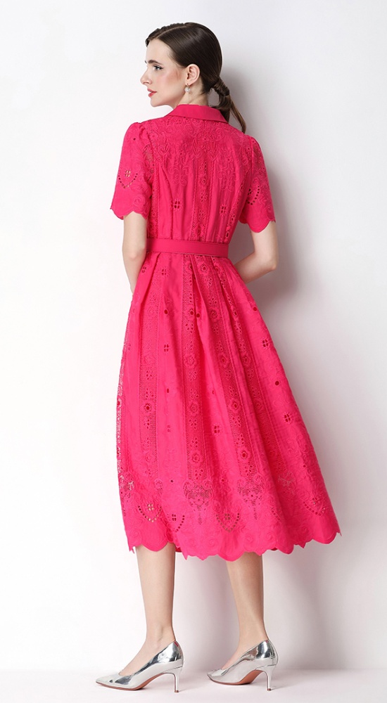 Elegant France style retro temperament embroidery lapel dress