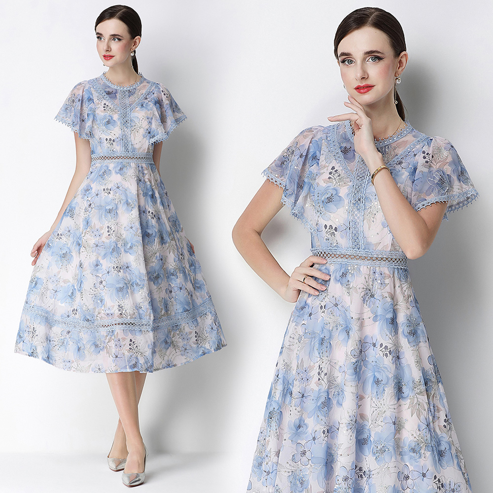 Pinched waist sweet temperament lady dress for women