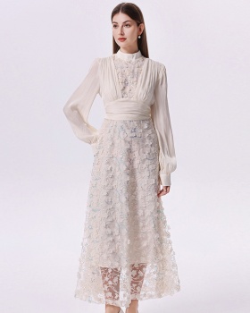 Romantic pinched waist dress stereoscopic formal dress