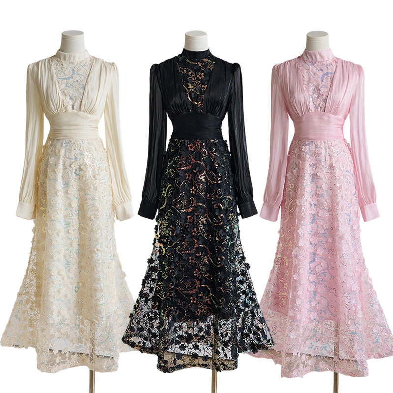 Romantic pinched waist dress stereoscopic formal dress