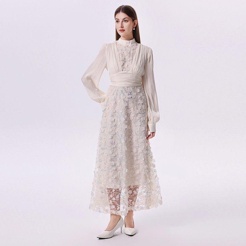 Romantic pinched waist dress stereoscopic formal dress