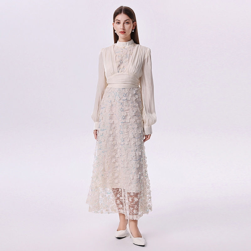 Romantic pinched waist dress stereoscopic formal dress