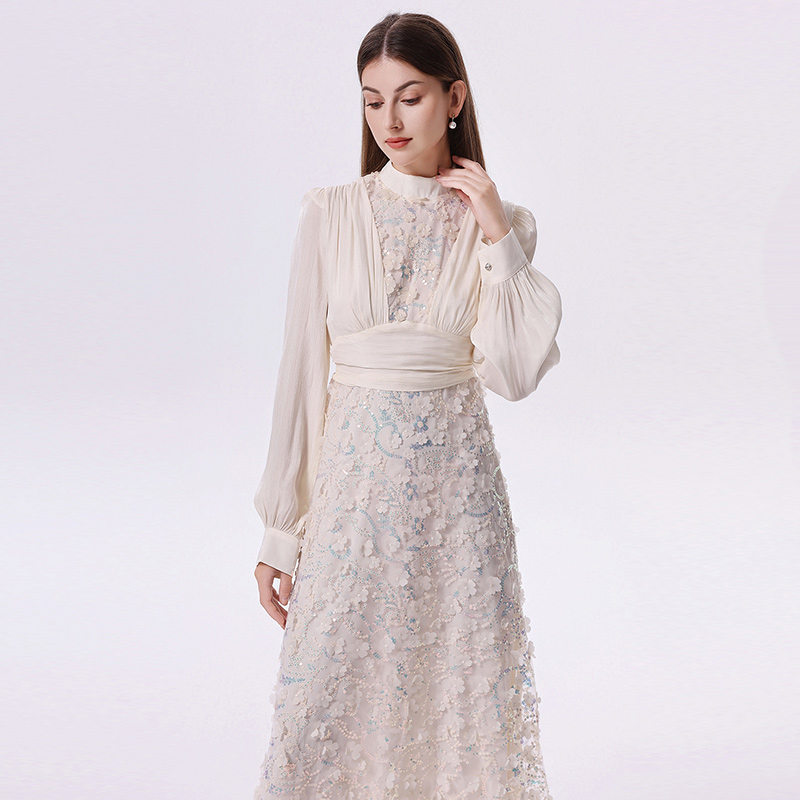 Romantic pinched waist dress stereoscopic formal dress