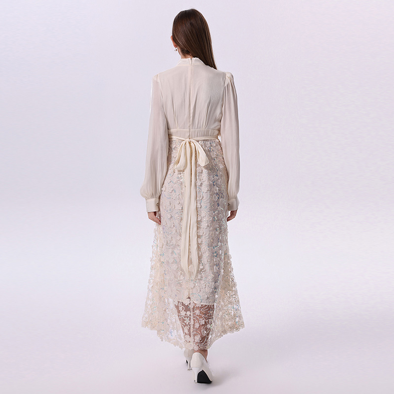 Romantic pinched waist dress stereoscopic formal dress