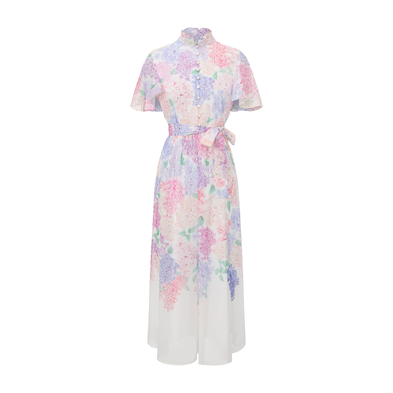 Colors spring and summer floral pinched waist dress