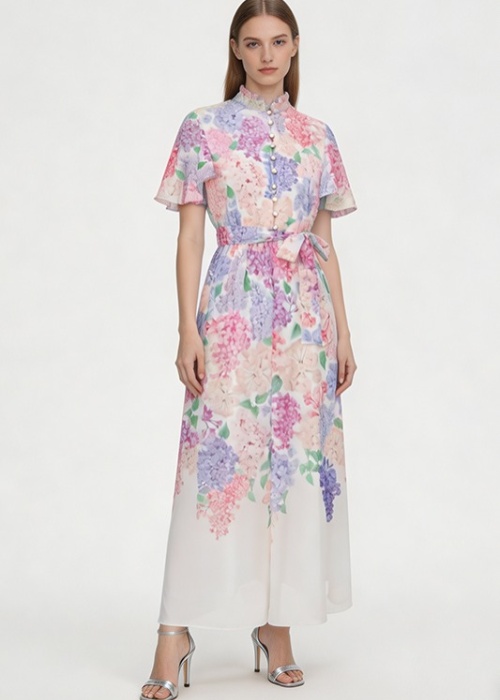 Colors spring and summer floral pinched waist dress