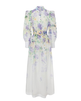 Lace flowers puff sleeve spring and summer dress