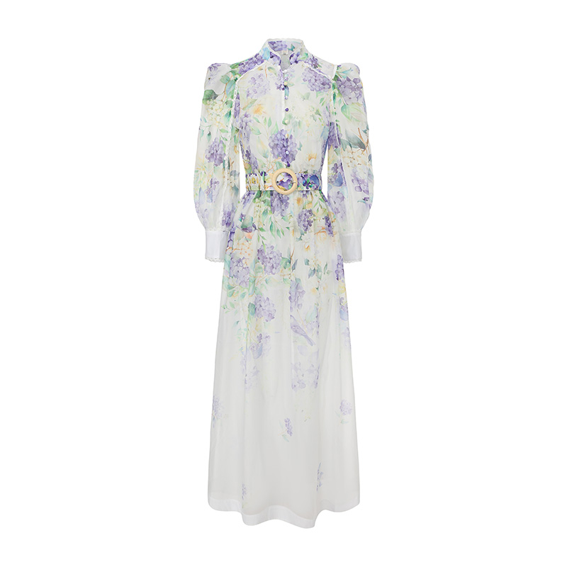 Lace flowers puff sleeve spring and summer dress