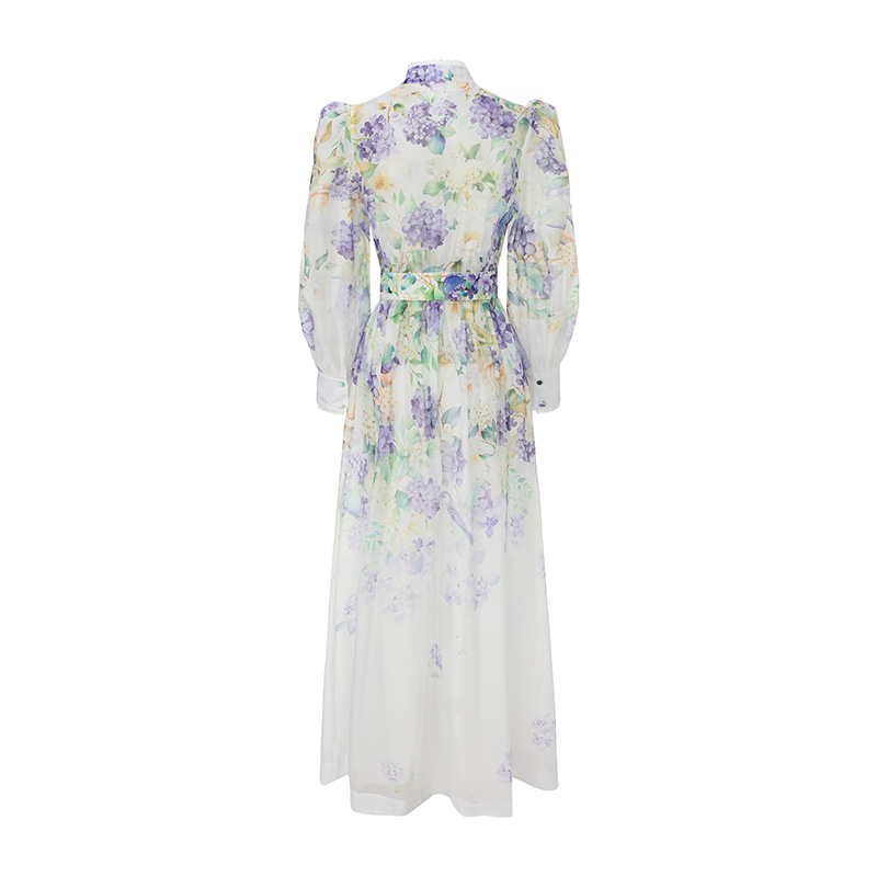 Lace flowers puff sleeve spring and summer dress