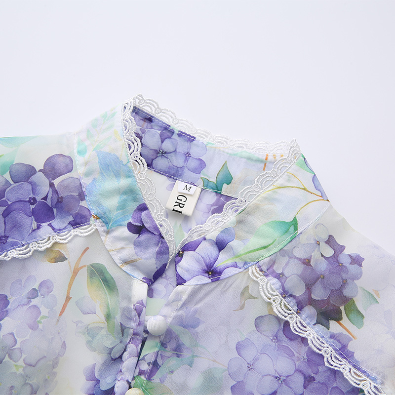 Lace flowers puff sleeve spring and summer dress