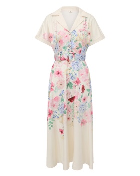 Painting vacation V-neck spring and summer flowers long dress