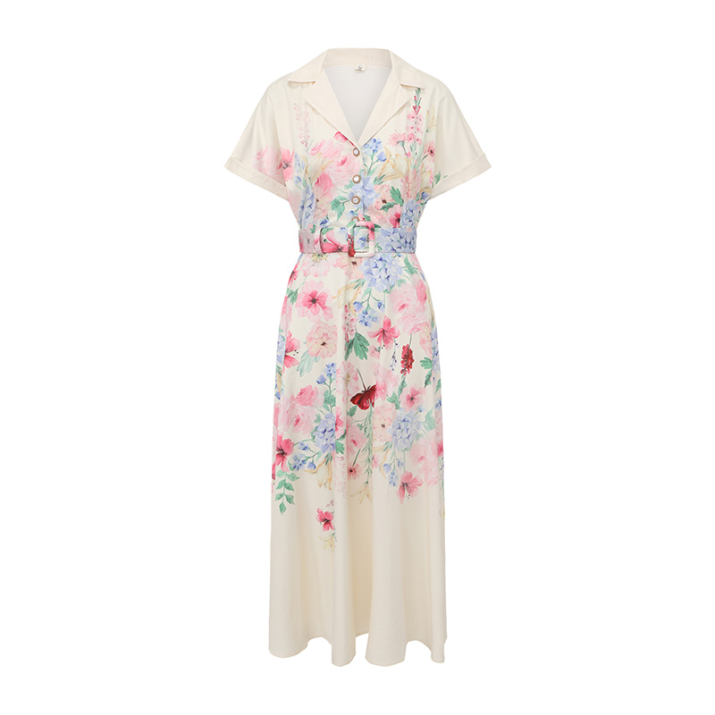 Painting vacation V-neck spring and summer flowers long dress