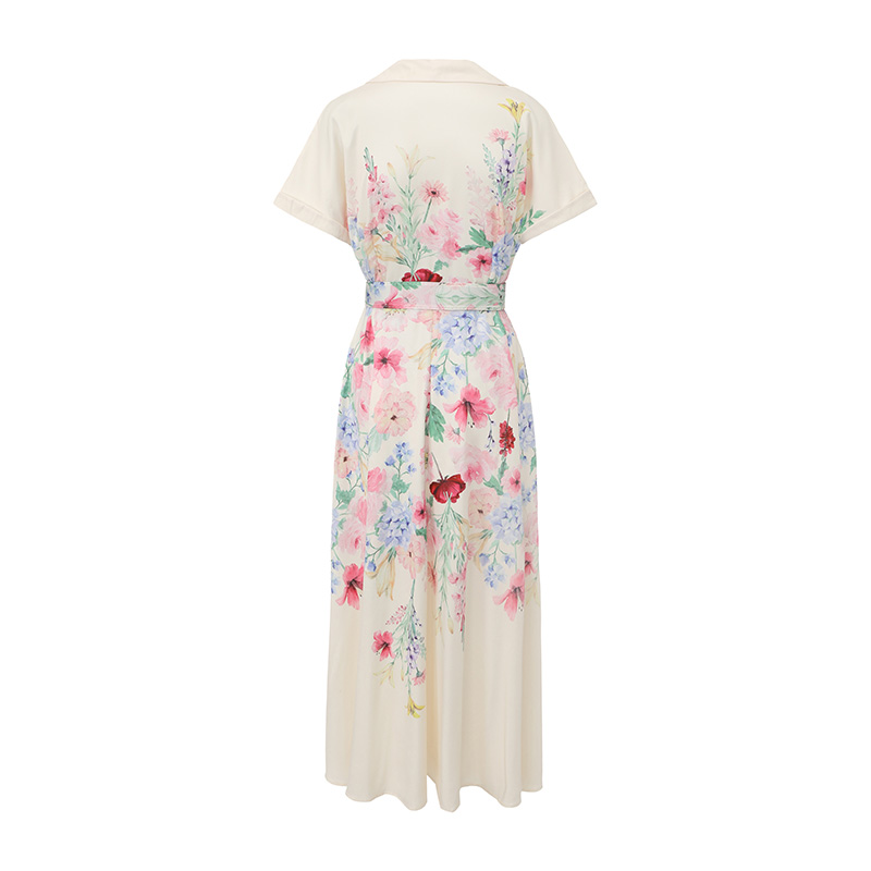 Painting vacation V-neck spring and summer flowers long dress
