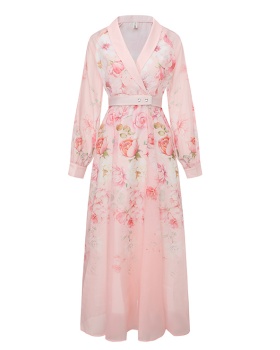 Spring long fruit collar printing long sleeve retro canvas dress